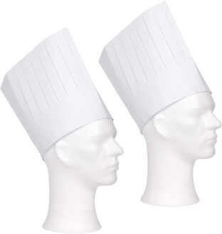 Comfort Koksmuts - 2x - wit - papier - 19 cm - volwassenen - chef mutsen