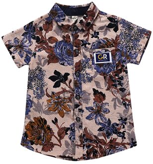 Comfortabele Jongens Blouses Zomer Linnen Katoen Casual Bloemen Afdrukken Splicing Shirts Kid Leisure Turn Down Kraag Mode Top Blauw / 12m