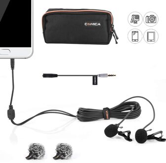 Comica CVM-D02 Dual-Head Lavalier Microfoon Clip-On Mini Omnidirectionele Condensator Microfoon Interview Microfoon Voor Iphone Camera Balck 6m