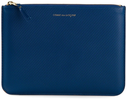 Comme Des Garçons Blauwe leren luxe portemonnee met reliëf logo Comme des Garçons , Blue , Dames - ONE Size