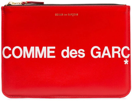Comme Des Garçons Klassieke Rode Leren Portemonnee met Gouden Hardware en Ritssluiting Comme des Garçons , Red , Heren - ONE Size