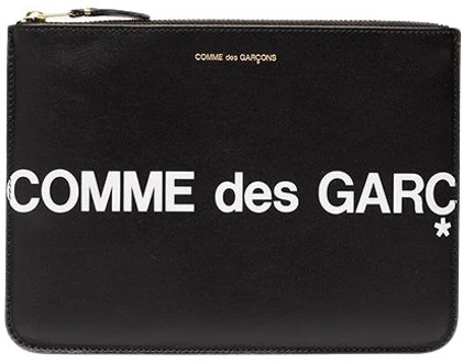 Comme Des Garçons Klassieke zwarte leren portemonnee met gouden hardware en ritssluiting Comme des Garçons , Black , Heren - ONE Size