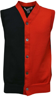 Comme Des Garçons Rode Color Block Gebreide Vest Comme des Garçons , Multicolor , Heren - M,S