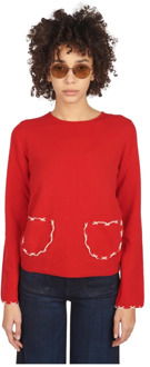 Comme Des Garçons Rode Crew-Neck Sweater met Voorzakken Comme des Garçons , Red , Dames - M,Xs