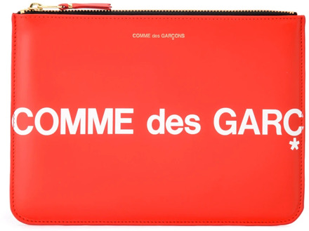 Comme Des Garçons Rode Leren Portemonnee met Groot Logo Comme des Garçons , Red , Unisex - ONE Size