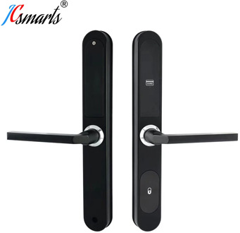 Commercial security RF key card door locks on aluminum door