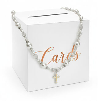 Communie enveloppendoos wit/rosegoud Cards 24 cm