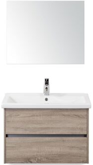 Como Badmeubelset 80 cm - Greeplijst in Kleur Grijs Eiken - Keramische Wastafel Wit met Spiegel