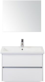 Como Badmeubelset 80 cm - Greeplijst in Kleur Wit Hoogglans - Keramische Wastafel Wit met Spiegel