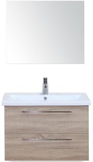 Como Badmeubelset 80 cm - Grijs Eiken - Keramische Wastafel Wit met Spiegel