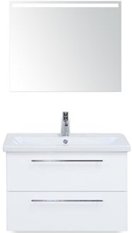 Como Badmeubelset 80 cm - Wit Hoogglans - Keramische Wastafel Wit met Sence Spiegel