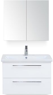 Como Badmeubelset 80 cm - Wit Hoogglans - Keramische Wastafel Wit met Spiegelkast