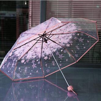 Compact Folding Cherry Paraplu Transparant Clear Paraplu Drie Vouwen 8 Rib Winddicht Paraplu Vrouwen Regen Paraplu