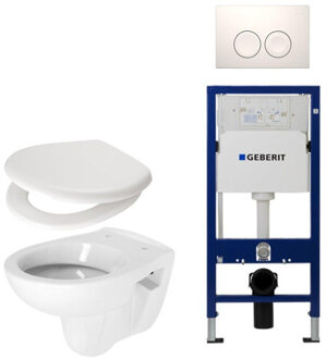 Compact toiletset compleet met inbouwreservoir, compacte toiletpot wit, zitting en bedieningsplaat wit