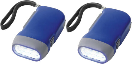 Compacte Knijpkat zaklamp - 2x - kunststof - blauw - 10 x 5 cm