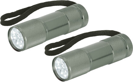 Compacte LED kinder zaklamp - 2x - aluminium - grijs - 9 cm