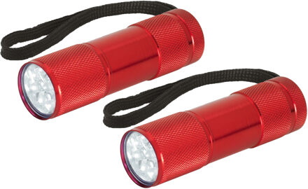 Compacte LED kinder zaklamp - 2x - aluminium - rood - 9 cm