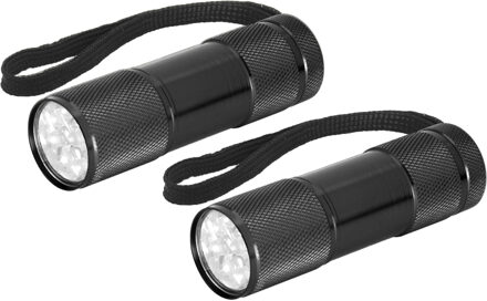 Compacte LED kinder zaklamp - 2x - aluminium - zwart - 9 cm