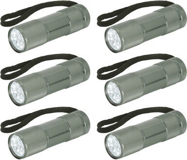 Compacte LED kinder zaklamp - 6x - aluminium - grijs - 9 cm