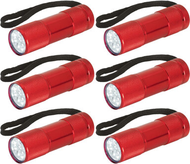Compacte LED kinder zaklamp - 6x - aluminium - rood - 9 cm