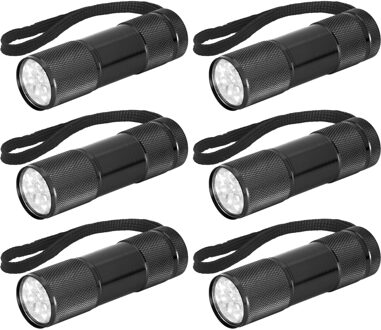 Compacte LED kinder zaklamp - 6x - aluminium - zwart - 9 cm