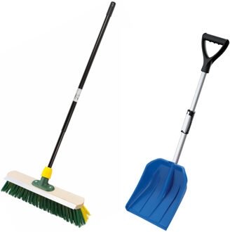 Compacte sneeuwschep blauw telescopisch 80 - 100 cm + harde bezem telescopisch 80 - 130 cm