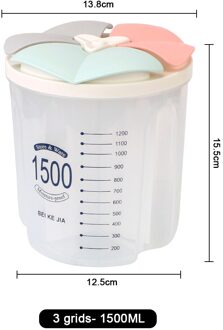 Compartiment Transparante Opbergdoos Plastic Verzegelde Tank Keuken Voedsel Opslagtank Roterende Droog Voedsel Rijst Container 3 girds 1500ml