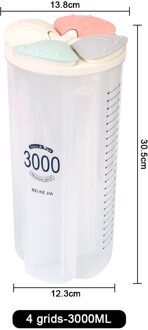 Compartiment Transparante Opbergdoos Plastic Verzegelde Tank Keuken Voedsel Opslagtank Roterende Droog Voedsel Rijst Container 4 girds 3000ml