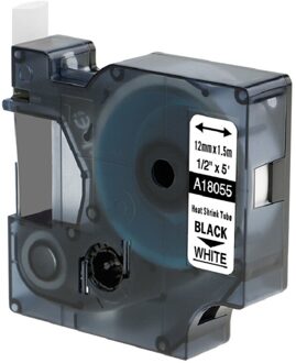 Compatibel voor DYMO Industriële Krimpkous Buizen 18055 18056 voor LabelWriter en Industriële Label Makers Zwart op Wit 1/2" A18055