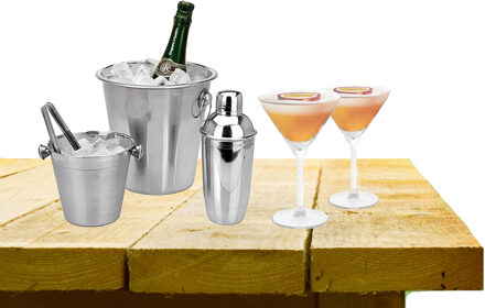 Complete bar set met 4x Martini cocktailglazen en cocktailshaker - Cocktailglazen Transparant