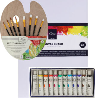 Complete hobby schilderij maken verf set - canvas schildersdoeken van 40 x 30 cm - penselen - verf