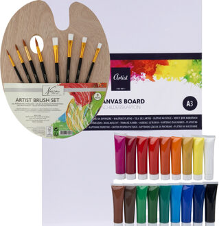 Complete hobby schilderij maken verf set - canvas schildersdoeken van 40 x 30 cm - penselen - verf