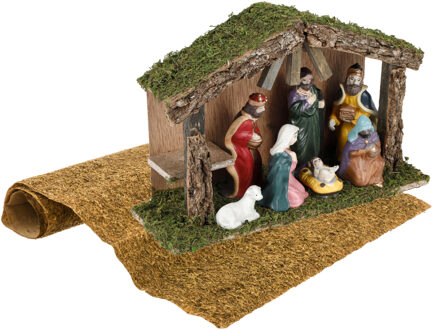 Complete kerststal inclusief beelden en ondergrond - Kerststallen Multikleur