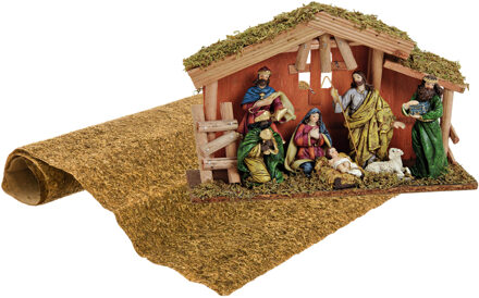 Complete kerststal inclusief beelden en ondergrond