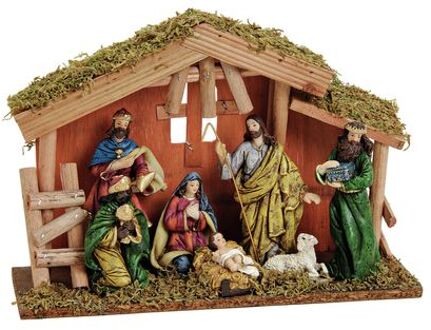 Complete kerststal - inclusief kerstbeelden - 30 x 21 x 10 cm - hout - Kerststallen Multikleur