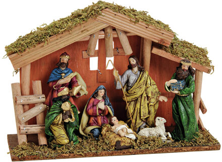 Complete kerststal - inclusief kerstbeelden - 30 x 21 x 10 cm - hout Multi