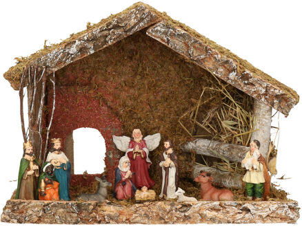 Complete kerststal met 11x st kerststal beelden - H25 cm - Kerststallen Bruin