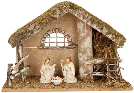 Complete kerststal met 3x st kerststal beelden - 42 x 19 x 30 cm - hout/polyresin Bruin