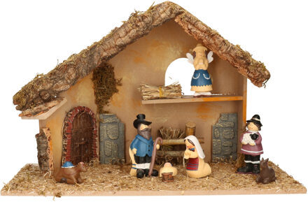 Complete kerststal met 7x st kerststal beelden - 50 x 23 x 31 cm - Kerststallen Bruin