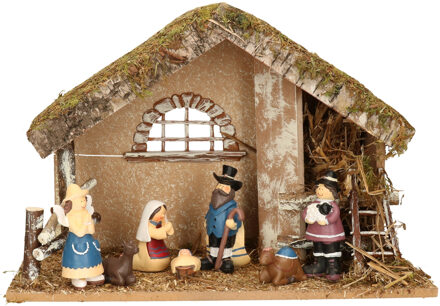 Complete kerststal met 7x st kerststal beelden - H30 cm - Kerststallen Bruin