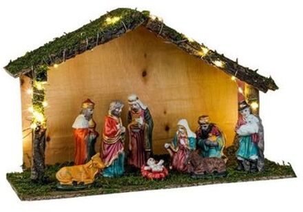 Complete kerststallen met 9 beelden en inclusief verlichting 40 cm - Kerststallen Multikleur
