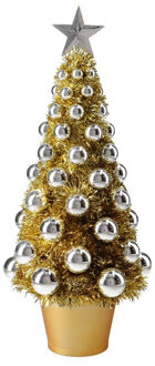 Complete mini kunst kerstboompje/kunstboompje goud/zilver met kerstballen 40 cm