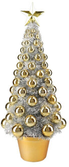 Complete mini kunst kerstboompje/kunstboompje zilver/goud met kerstballen 50 cm Goudkleurig