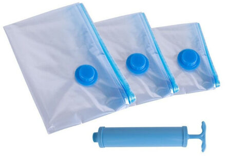 Compressie/vacuum opbergzakken met handpomp - 12 stuks - 3 formaten - Opberghoezen Transparant