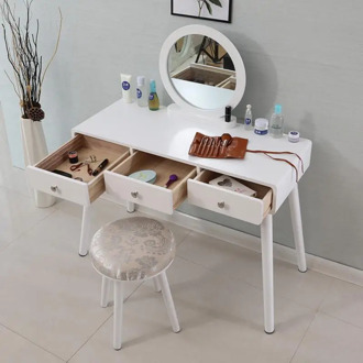 Concise 3 Drawer Vanity Makeup Dressing Table With Mirror Dresser Chair White Makeup Vanity Table Jewelry Storage Cabinet HWC