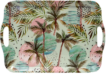 Concord Concorde Dienblad/serveer tray Tropical Holiday - Melamine - roze/groen - 42 x 29 cm - rechthoekig - Dienbladen Multikleur