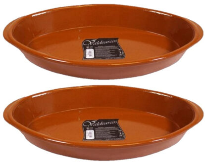 Concord Set van 2x stuks tapas ovenschalen/serveerschalen ovaal terracotta Fontein 2.8 liter - Snack en tapasschalen Bruin