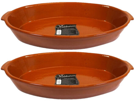 Concord Set van 2x stuks tapas ovenschalen/serveerschalen ovaal terracotta Fontein 7 liter - Snack en tapasschalen Bruin