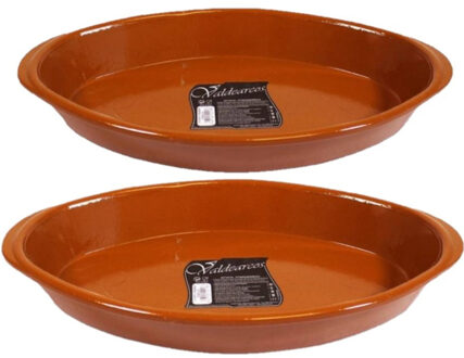 Concord Set van 2x stuks tapas ovenschalen/serveerschalen terracotta Fontein 5 en 2.8 liter - Ovenschalen Bruin