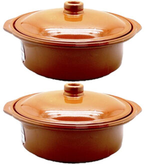 Concord Set van 2x stuks tapas terracotta ovenschalen/stoofpotten cocotte met deksel 30 cm - Braadpannen van steen